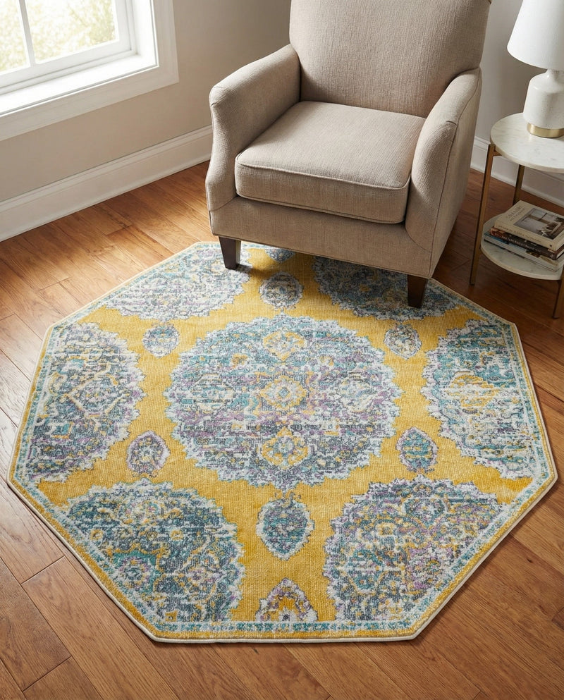 Arcadia Rugs Collection Area Rug -  Atlantis (Yellow) Octagon Yellow  lifestyle 80