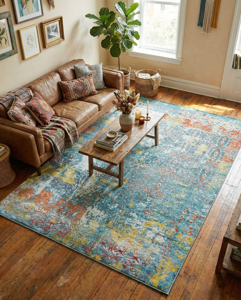 Caribbean Breeze Collection Area Rug -  Quantic Rectangle Blue  lifestyle 11