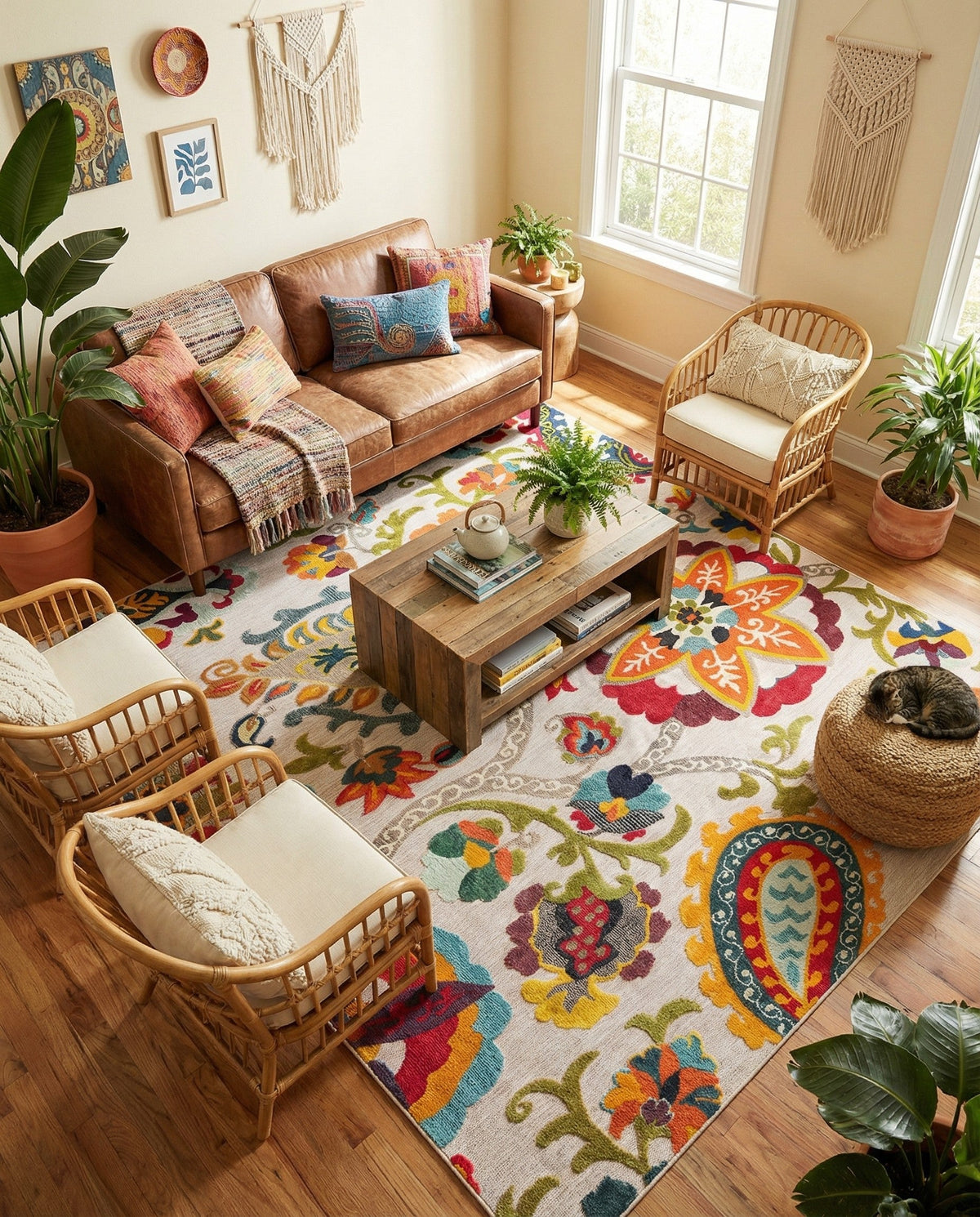 Outdoor Marrakesh Collection Area Rug - Fes Square Multi Beige  lifestyle 126