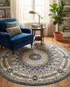 Persian Elegance Collection Area Rug -  Hamedan (Blue) Round Blue  lifestyle 26