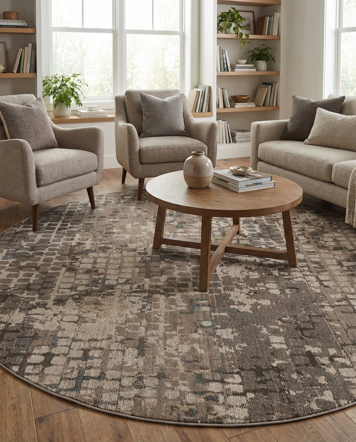 Chromatic Oasis Collection Area Rug -  Tropic Round Gray  lifestyle 77