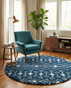 Berber Lattice Shag Collection Area Rug - Atlas (Navy Blue) Round Navy Blue  lifestyle 75