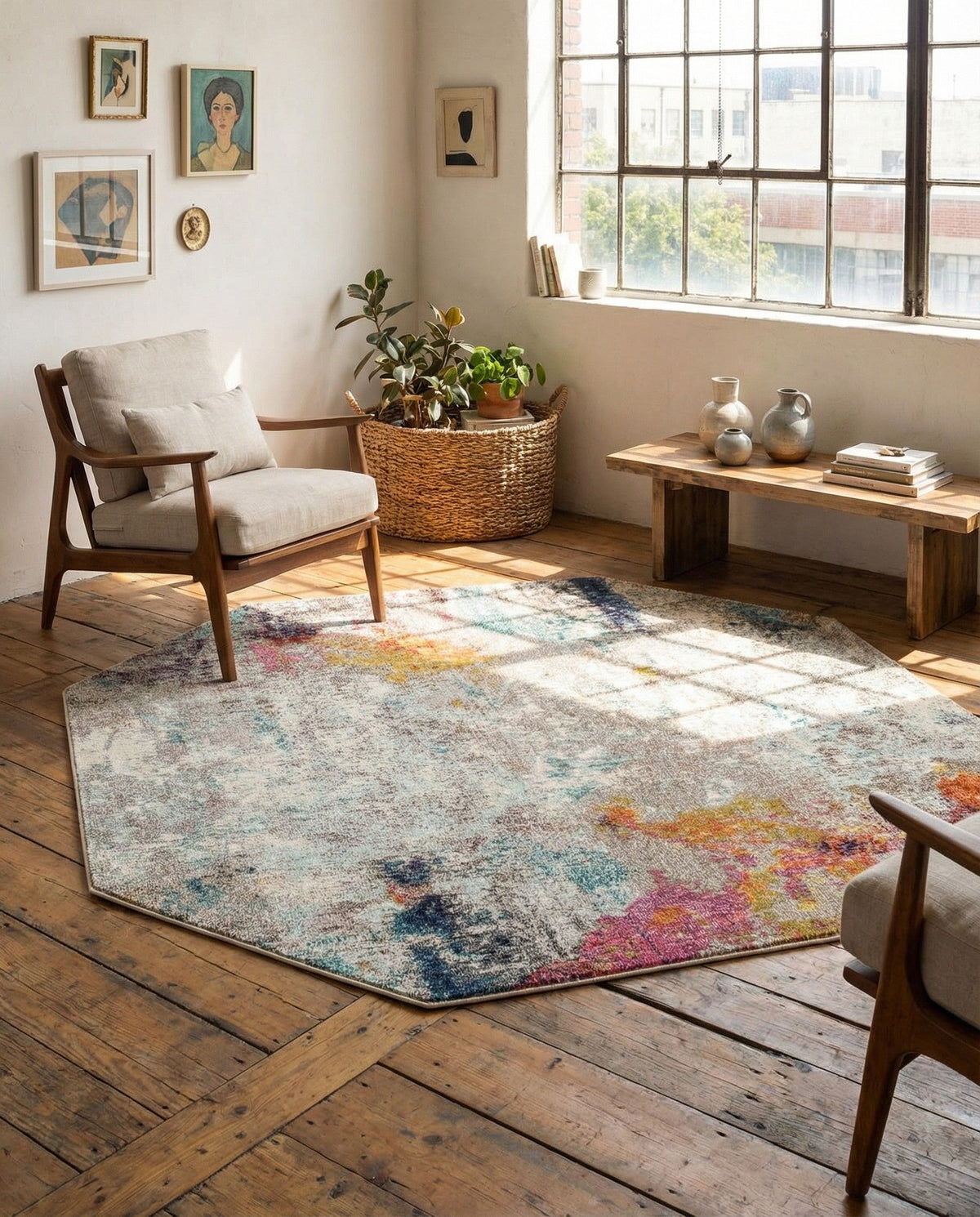 Chromatic Oasis Collection Area Rug -  Azure Octagon Beige  lifestyle 86