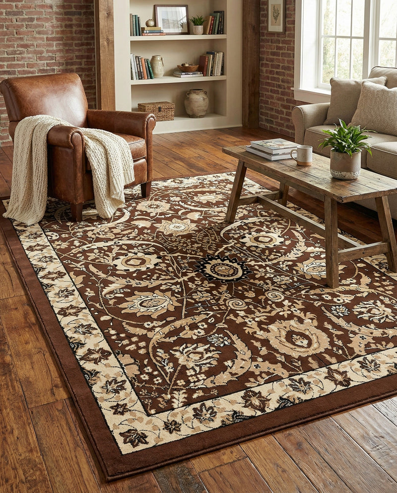 Tabriz Tapestry Collection Area Rug - Sahand (Brown) Rectangle Brown  lifestyle 16
