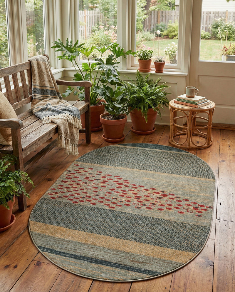 Zagros Oasis Collection Area Rug -  Kermanshah Oval Blue  lifestyle 53