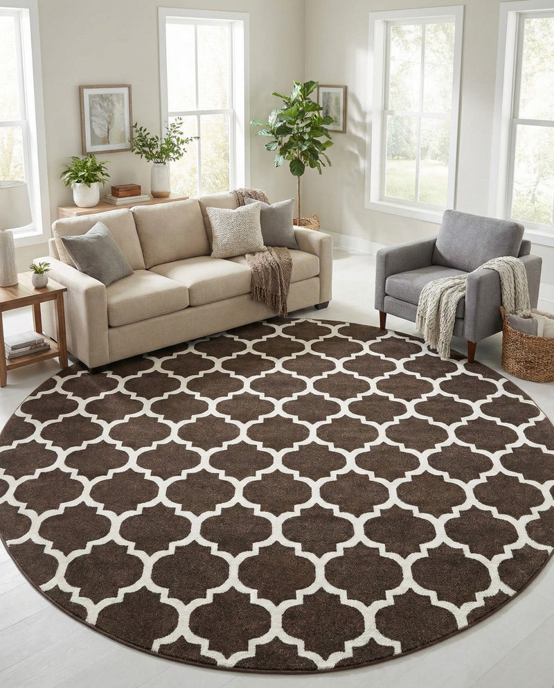 Lattice Gardens Collection Area Rug -  Bloomfield (Chocolate Brown) Round Chocolate Brown  lifestyle 51