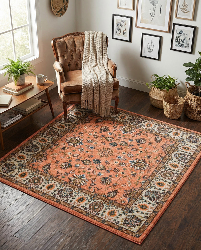 Casablanca Tapestry Collection Area Rug -  Marrakech (Salmon) Square Salmon  lifestyle 56