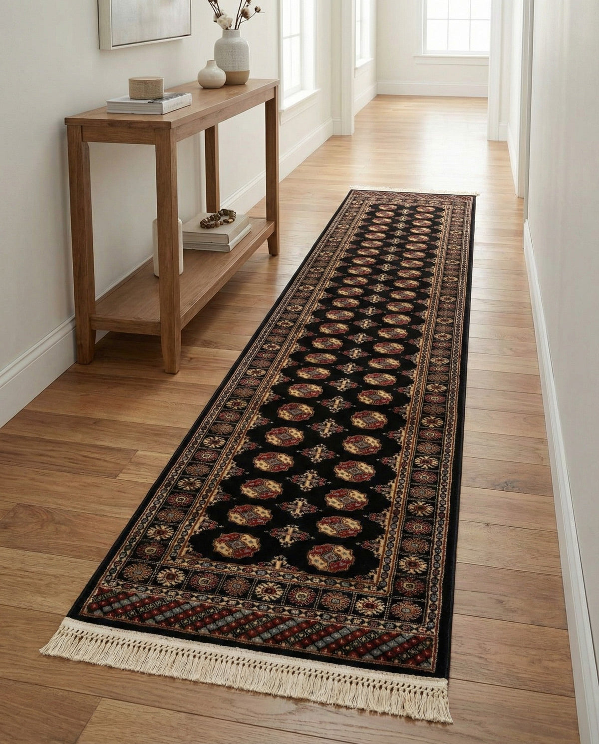 Samarkand Elegance Collection Area Rug -  Margilan (Black) Runner Black  lifestyle 82