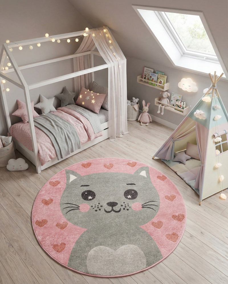 Wonder Tykes Collection Area Rug - Frolic Round Pink  lifestyle 6