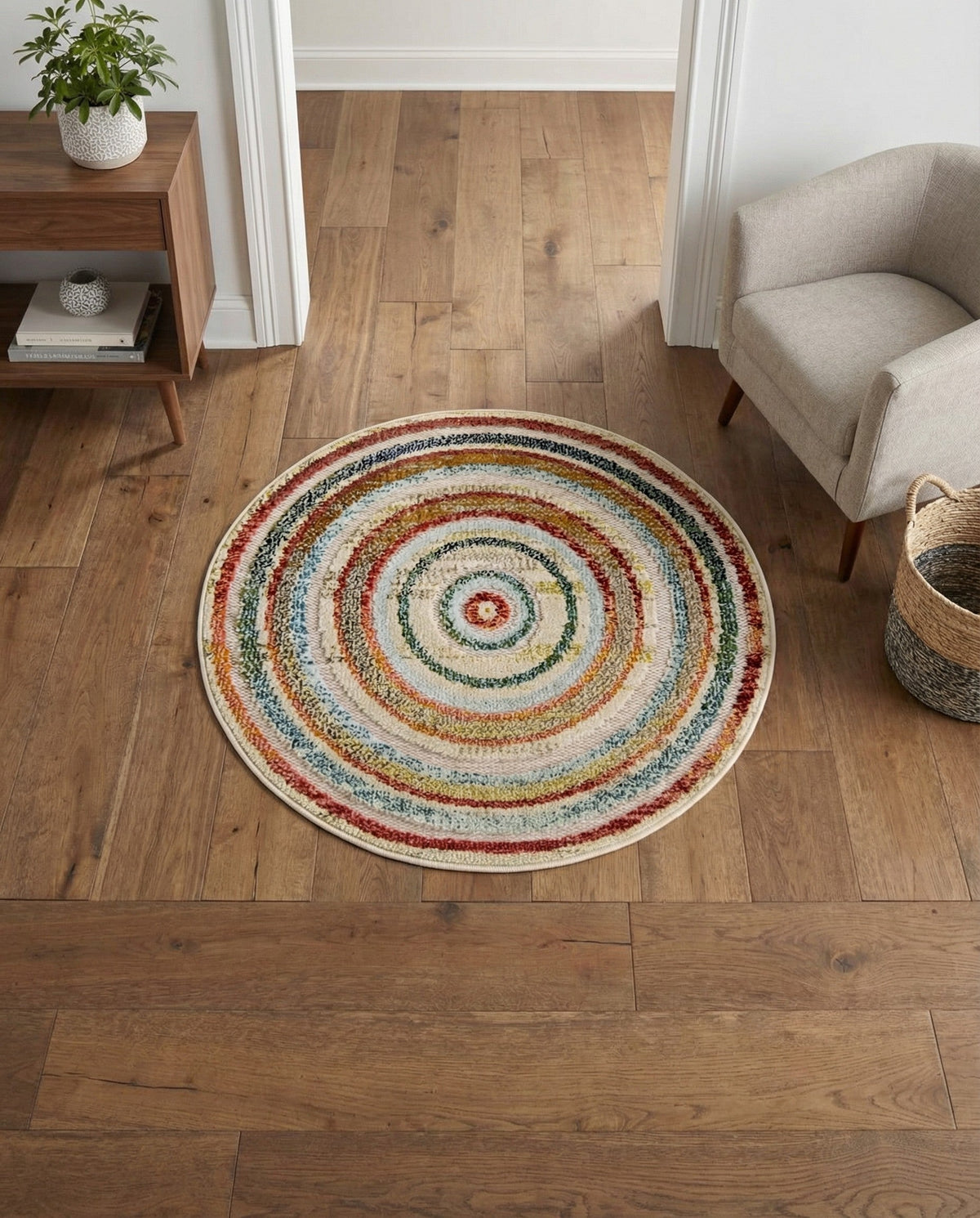 Outdoor Marrakesh Collection Area Rug -  Ouarzazate Round Multi Beige  lifestyle 85