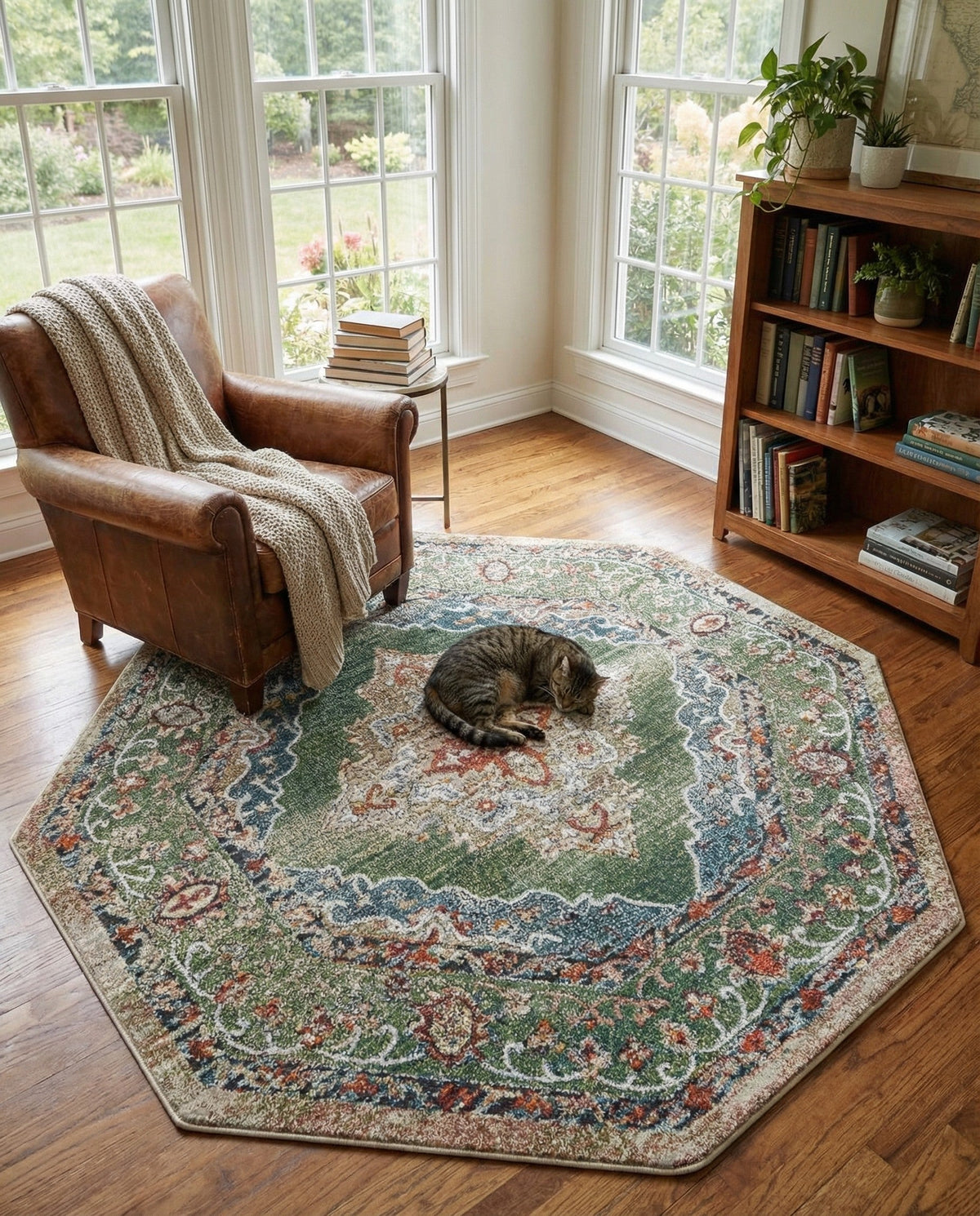 Savannah Soiree Collection Area Rug - Serengeti (Green) Octagon Green  lifestyle 95