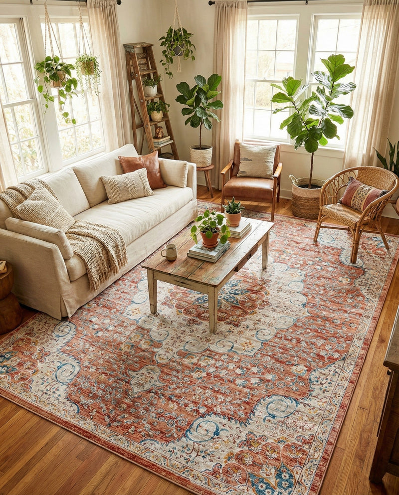 Coastal Haven Collection Area Rug - Seabreeze (Red) Rectangle Red  lifestyle 9
