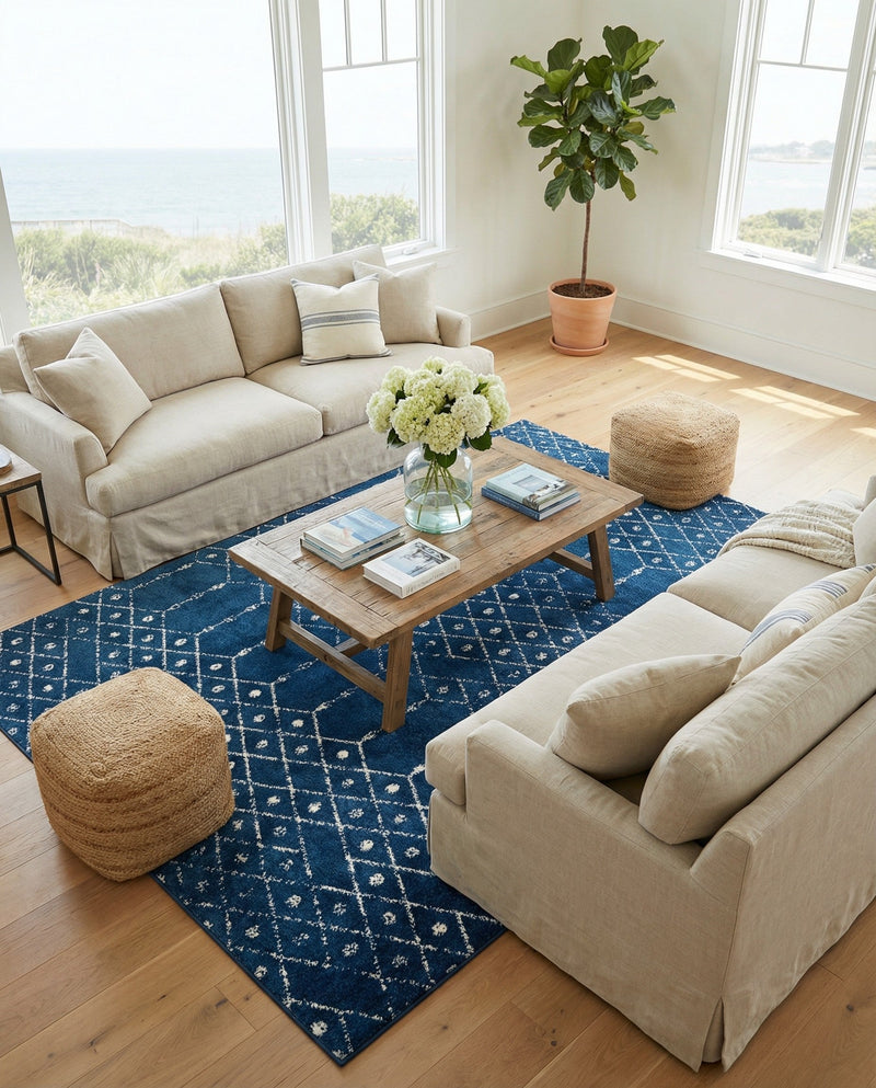 Marrakesh Lattice Collection Area Rug - Casablanca (Navy Blue) Rectangle Navy Blue  lifestyle 15