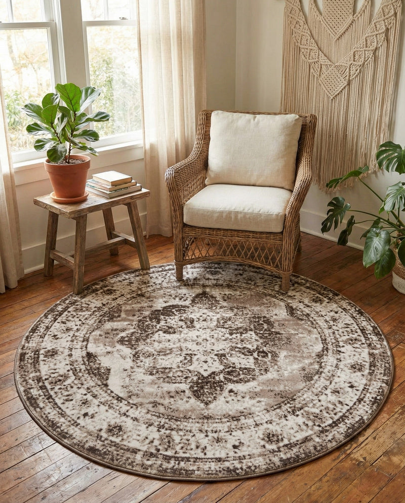 Riviera Elegance Collection Area Rug -  Menton (Light Brown) Round Light Brown  lifestyle 189