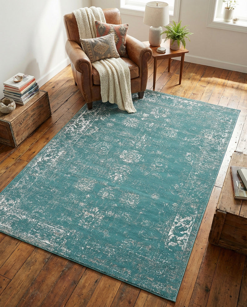 Riviera Elegance Collection Area Rug - Antibes (Turquoise) Rectangle Turquoise  lifestyle 30