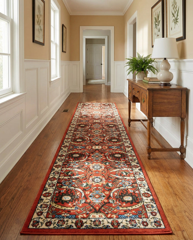 Tabriz Tapestry Collection Area Rug - Sahand (Terracotta) Runner Terracotta  lifestyle 35