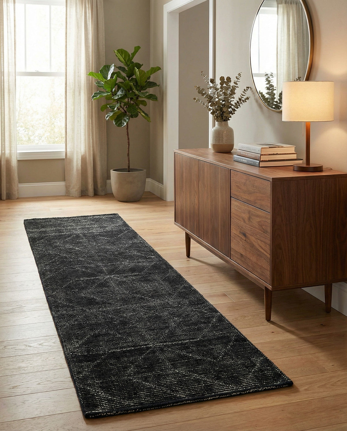 Nordic Loom Geometric Collection Area Rug - Oslo Runner Jet Black  lifestyle 135