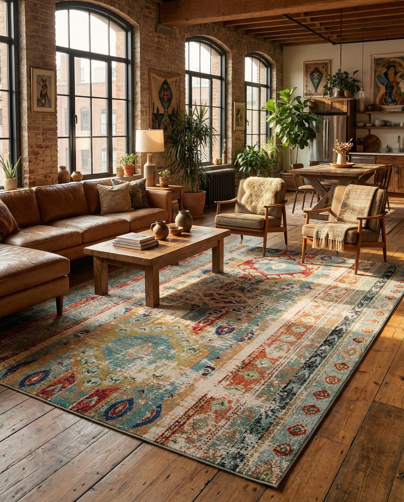 Sedona Vista Collection Area Rug -  Navajo Rectangle Blue  lifestyle 10