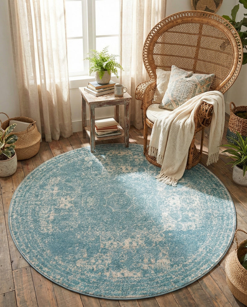 Dover Terrace Collection Area Rug -  Lagoon (Aqua) Round Aqua  lifestyle 41