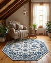 Charleston Elegance Collection Area Rug -  Seaport (White Blue) Octagon White Blue  lifestyle 44