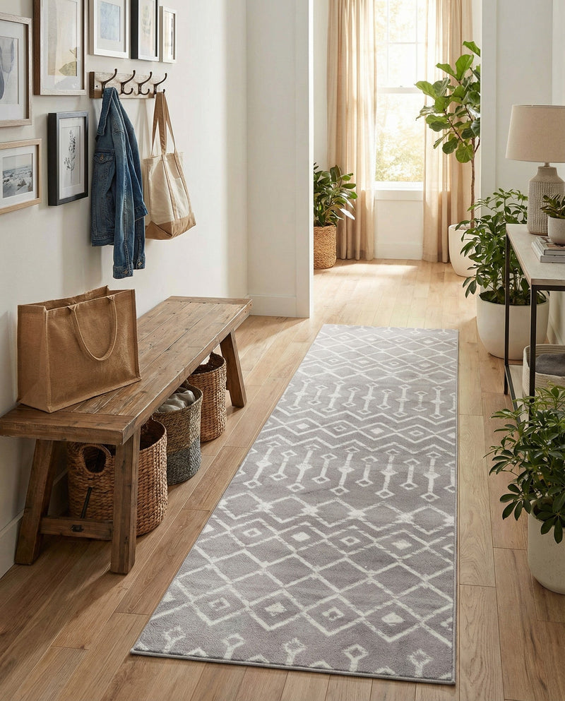 Marrakech Lattice Collection Area Rug - Medina (Light Gray) Runner Light Gray  lifestyle 49