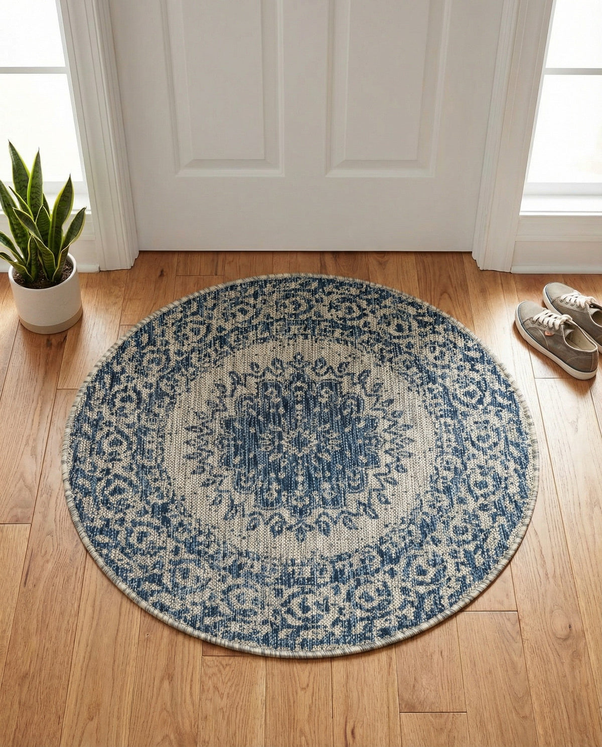 Patio Heritage Collection Area Rug -  Lafayette (Blue) Round Blue  lifestyle 91