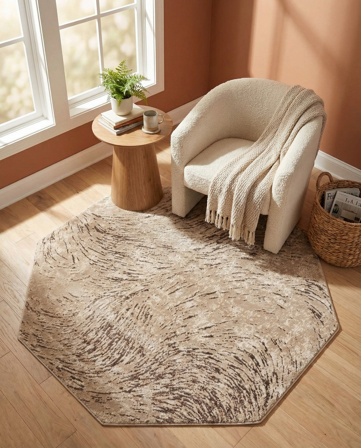 Serenity Sands Collection Area Rug -  Quietshore Octagon Brown  lifestyle 95