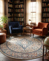 Seville Stripes Collection Area Rug - Cadiz (Blue) Round Blue  lifestyle 79