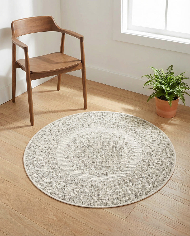 Patio Heritage Collection Area Rug -  Lafayette (Gray) Round Gray  lifestyle 80
