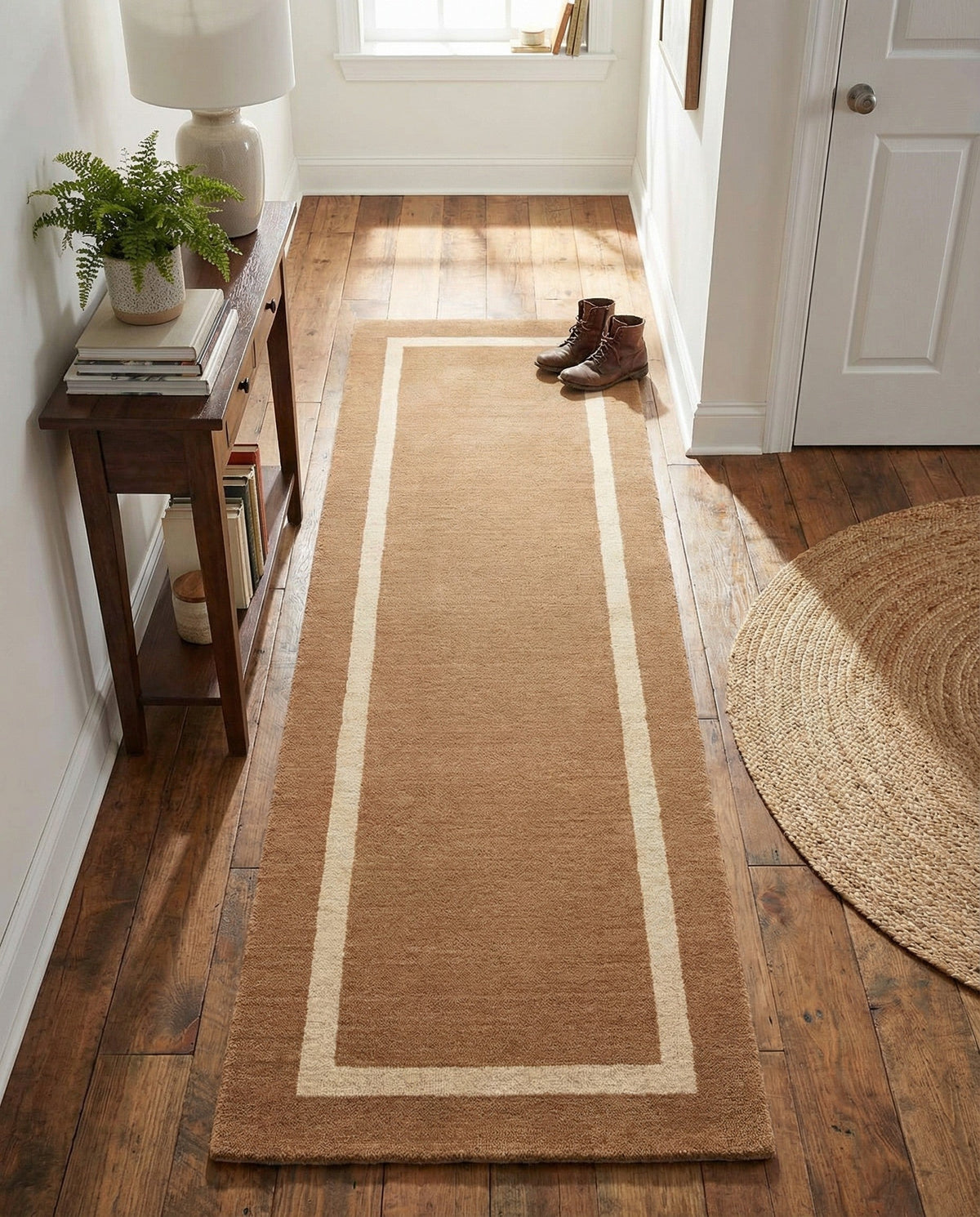 Savannah Borders Wool Collection Area Rug - Chatham Runner Latte Brown  lifestyle 58
