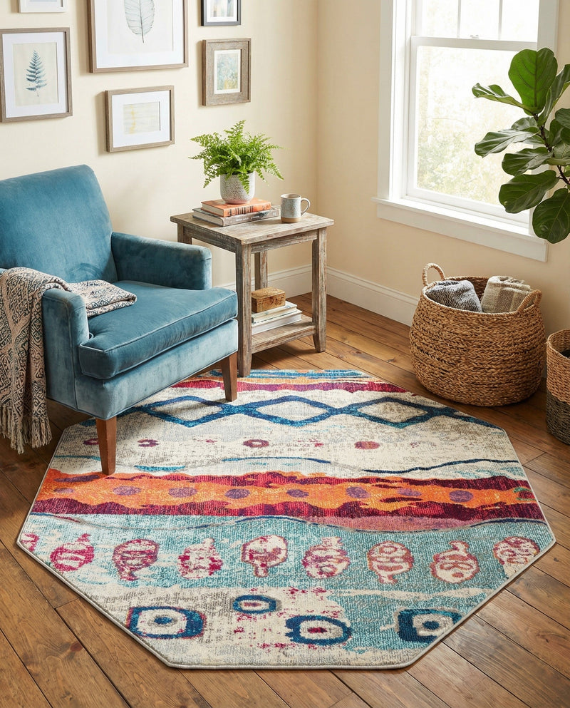 Colorburst Oasis Collection Area Rug -  Lagoon Octagon Multi  lifestyle 40