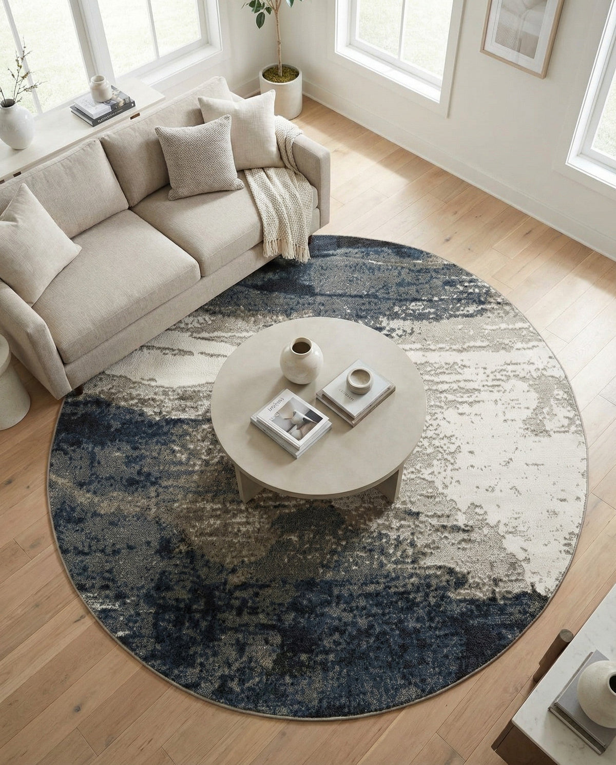 Copenhagen Edge Collection Area Rug - Nyhavn Round Blue  lifestyle 125