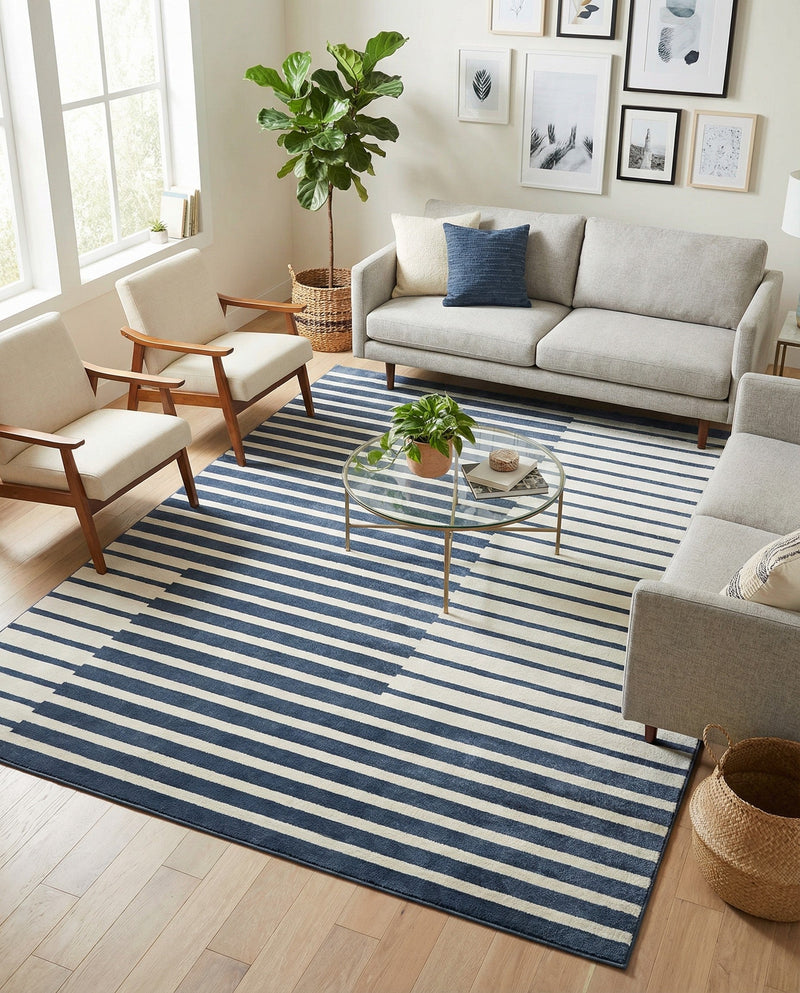 Copenhagen Edge Collection Area Rug -  Vesterbro Rectangle Blue  lifestyle 39