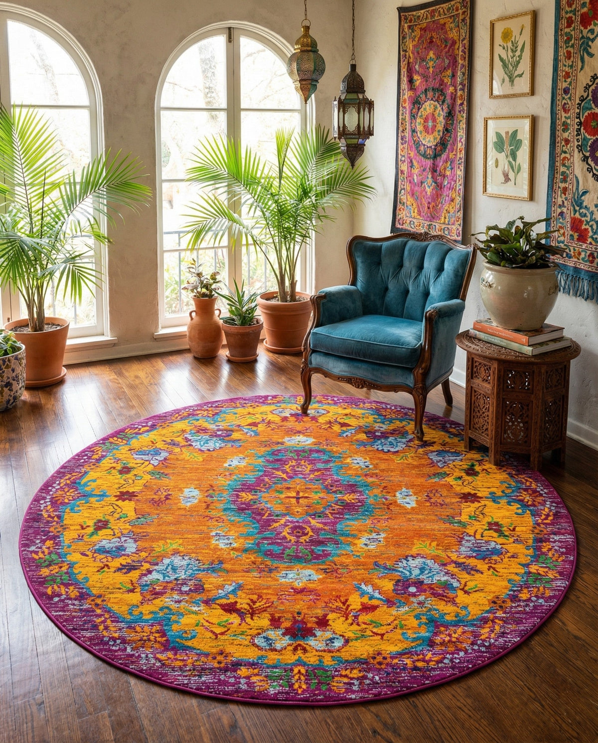 Caribbean Cove Collection Area Rug -  Nevis Round Orange  lifestyle 95