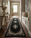 Tabriz Tapestry Collection Area Rug - Azerbaijan (Black) Runner Black  lifestyle 62