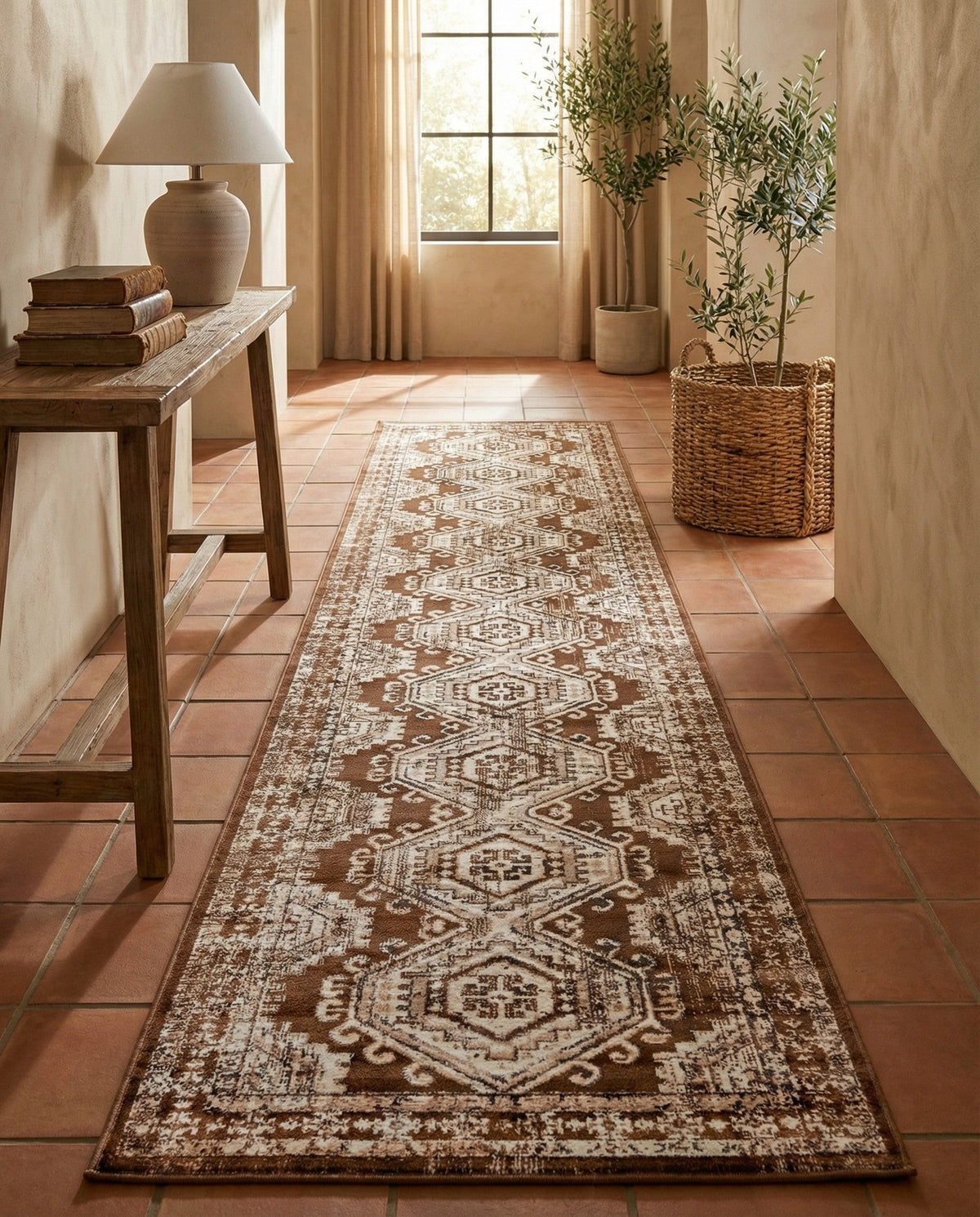 Savannah Elegance Collection Area Rug -  Tybee (Brown) Runner Brown  lifestyle 64
