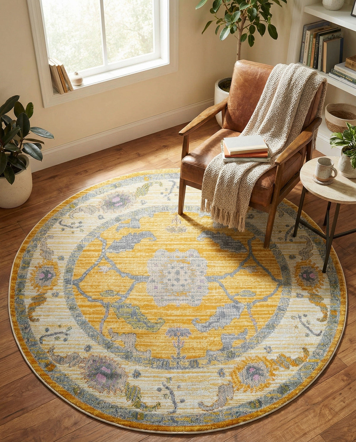 Arcadia Rugs Collection Area Rug - Eden (Yellow) Round Yellow  lifestyle 104