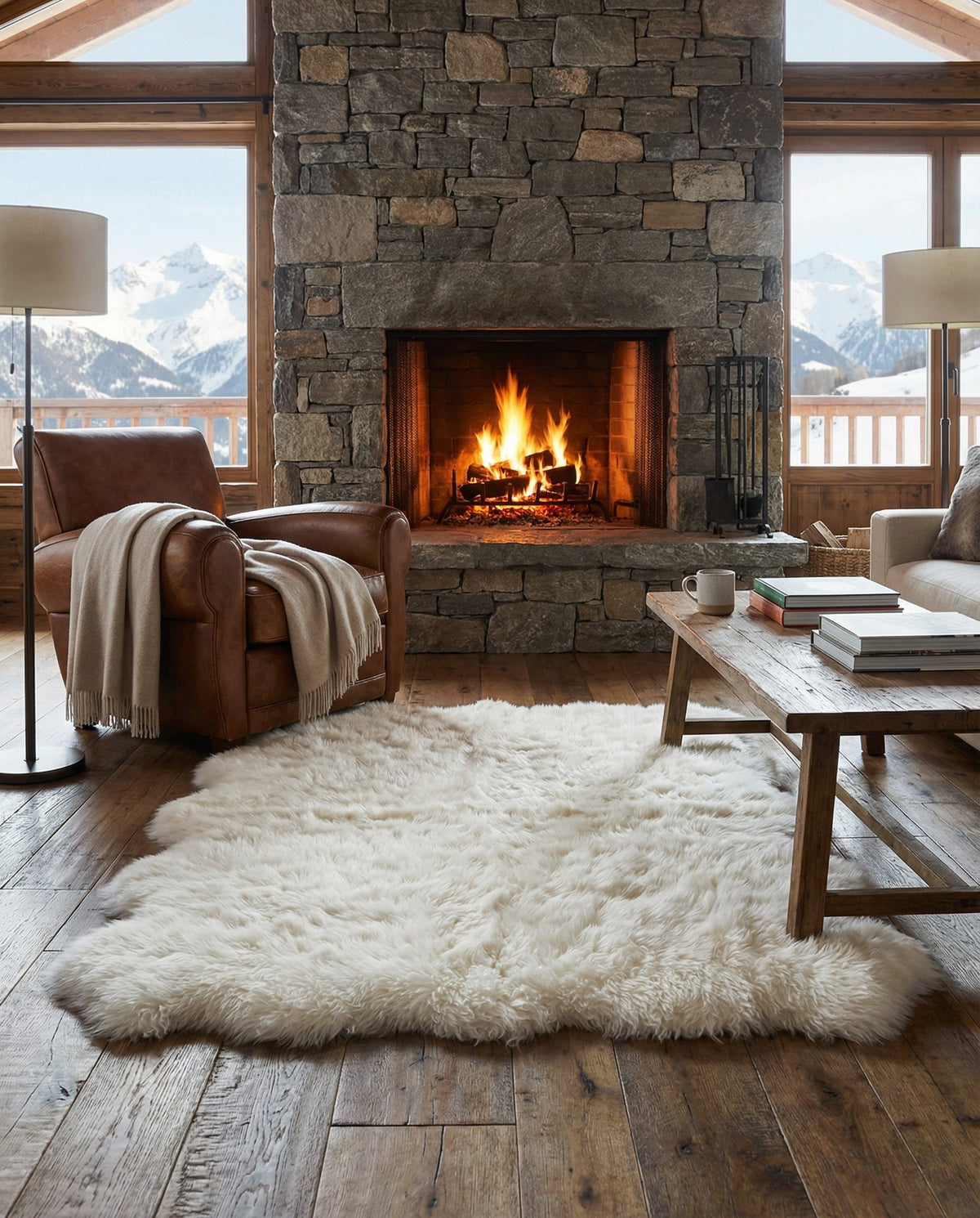 Arctic Lambskin Luxe Collection Area Rug - Tundra Square White  lifestyle 140