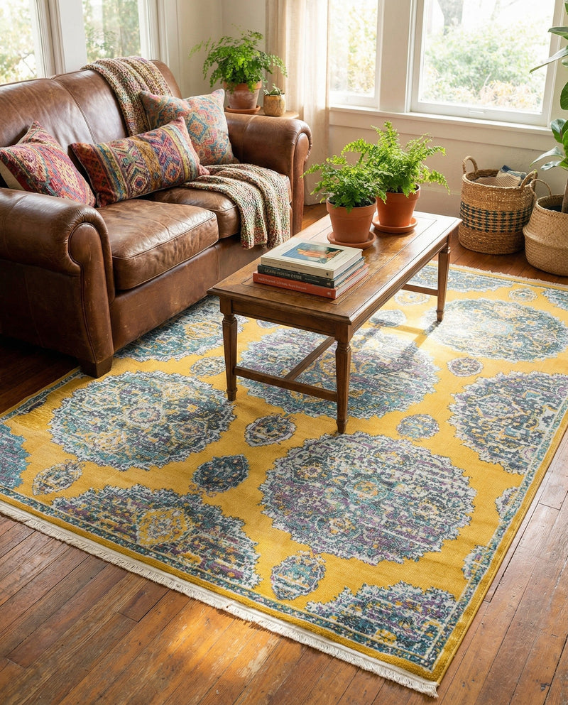 Arcadia Rugs Collection Area Rug -  Atlantis (Yellow) Rectangle Yellow  lifestyle 11
