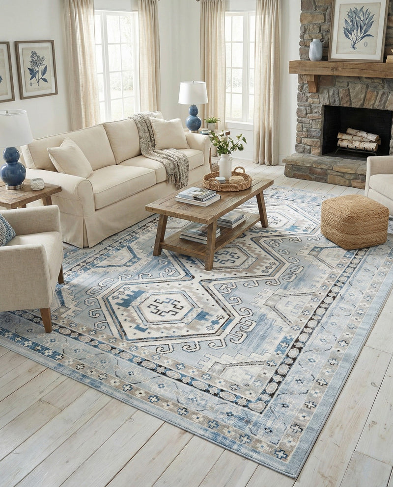Savannah Elegance Collection Area Rug -  Tybee (Aqua Blue) Rectangle Aqua Blue  lifestyle 18