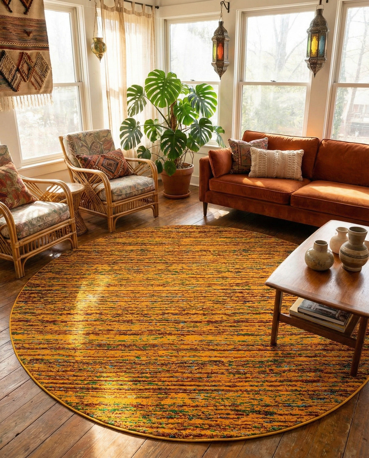 Caribbean Cove Collection Area Rug -  Lucia Round Yellow  lifestyle 112