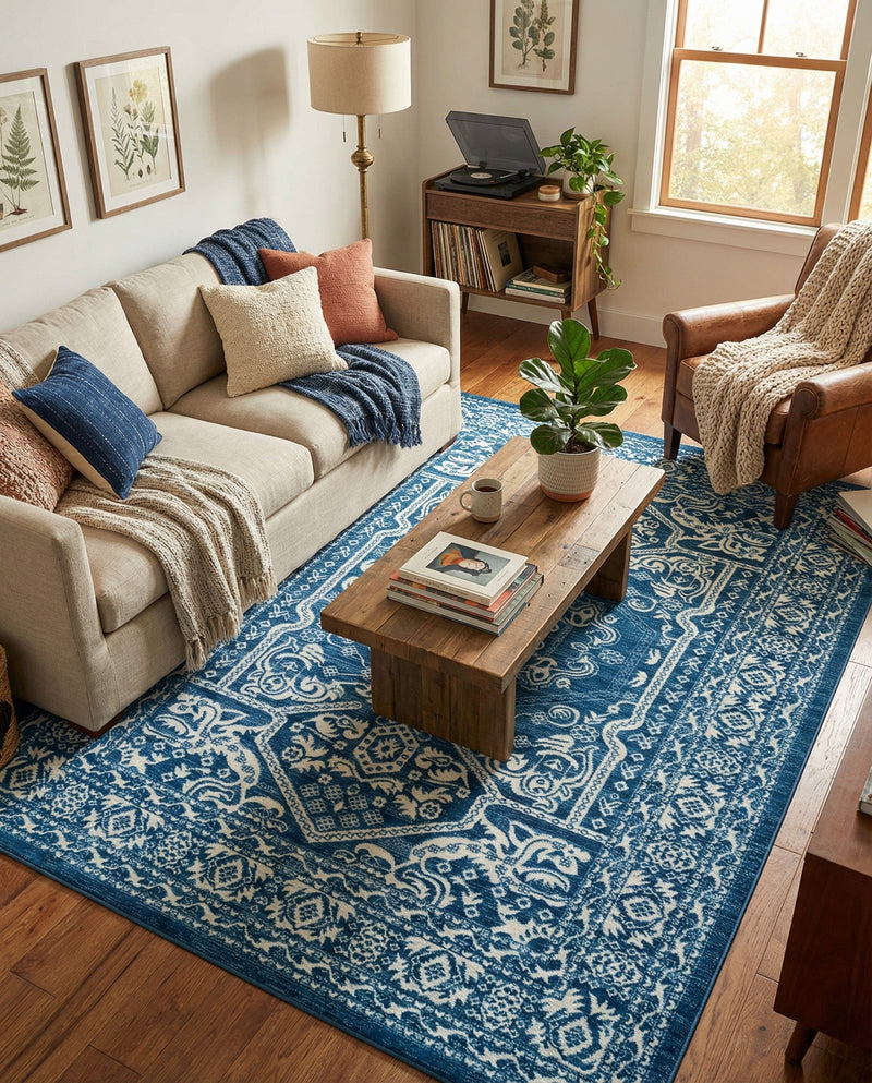Charleston Elegance Collection Area Rug - Harborview Rectangle Blue  lifestyle 48