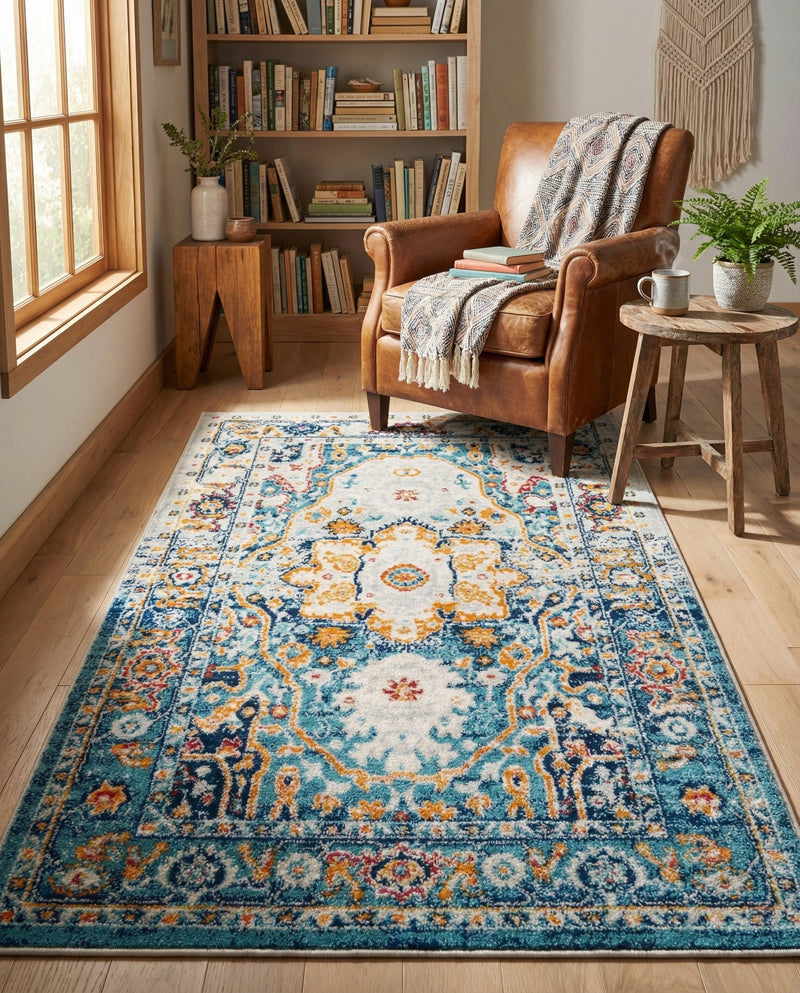 Parisian Elegance Collection Area Rug - Versailles (Teal) Rectangle Teal  lifestyle 13