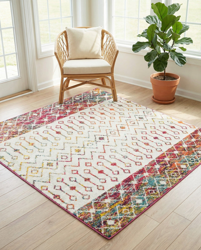 Mediterranean Lattice Collection Area Rug -  Casablanca (Ivory Multi) Square Ivory Multi  lifestyle 41