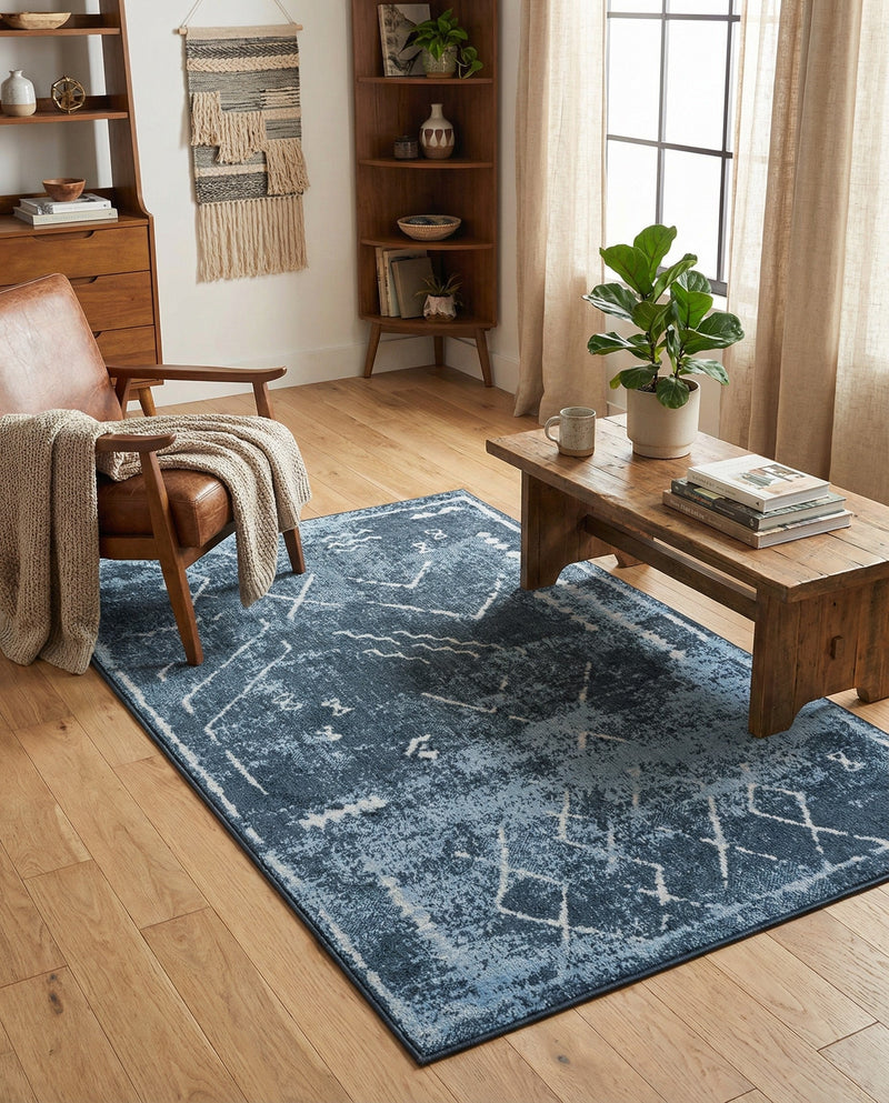 Aegean Elegance Washables Collection Area Rug - Santorini Rectangle Navy Blue  lifestyle 34