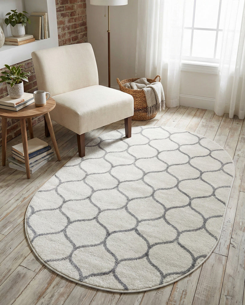 Trellis Mosaic Collection Area Rug -  Pergolatown (Ivory) Oval Ivory  lifestyle 72