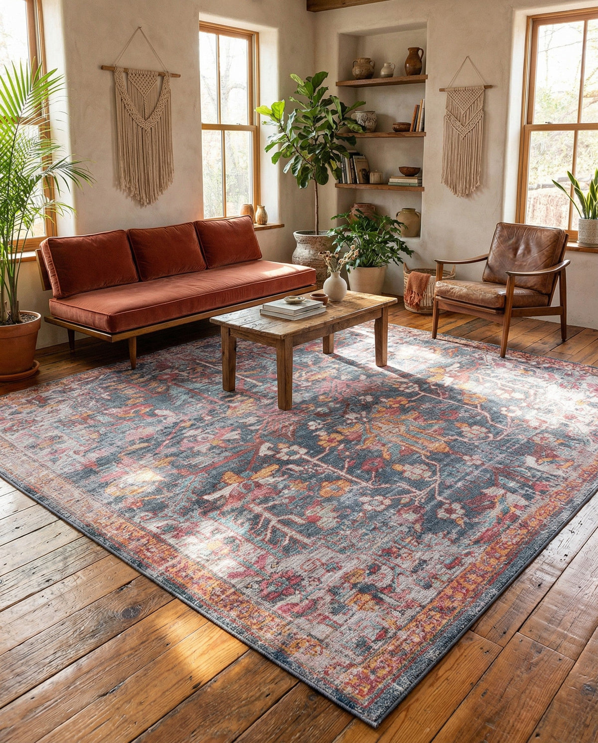 Zahara Oasis Collection Area Rug -  Nador Square Navy Blue  lifestyle 90