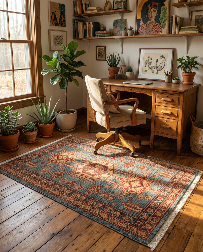Persian Elegance Collection Area Rug -  Bushehr Rectangle Light Blue  lifestyle 15