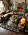 Tabriz Tapestries Collection Area Rug - Azerbaijan (Black) Rectangle Black  lifestyle 24