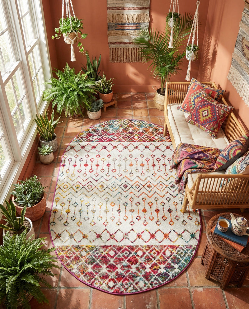 Mediterranean Lattice Collection Area Rug -  Casablanca (Ivory Multi) Oval Ivory Multi  lifestyle 31
